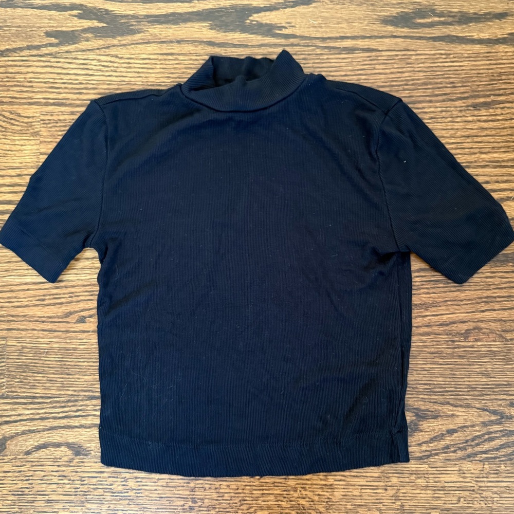 Babaton‎ Black Mockneck Short Sleeve Crop Top Size XXS